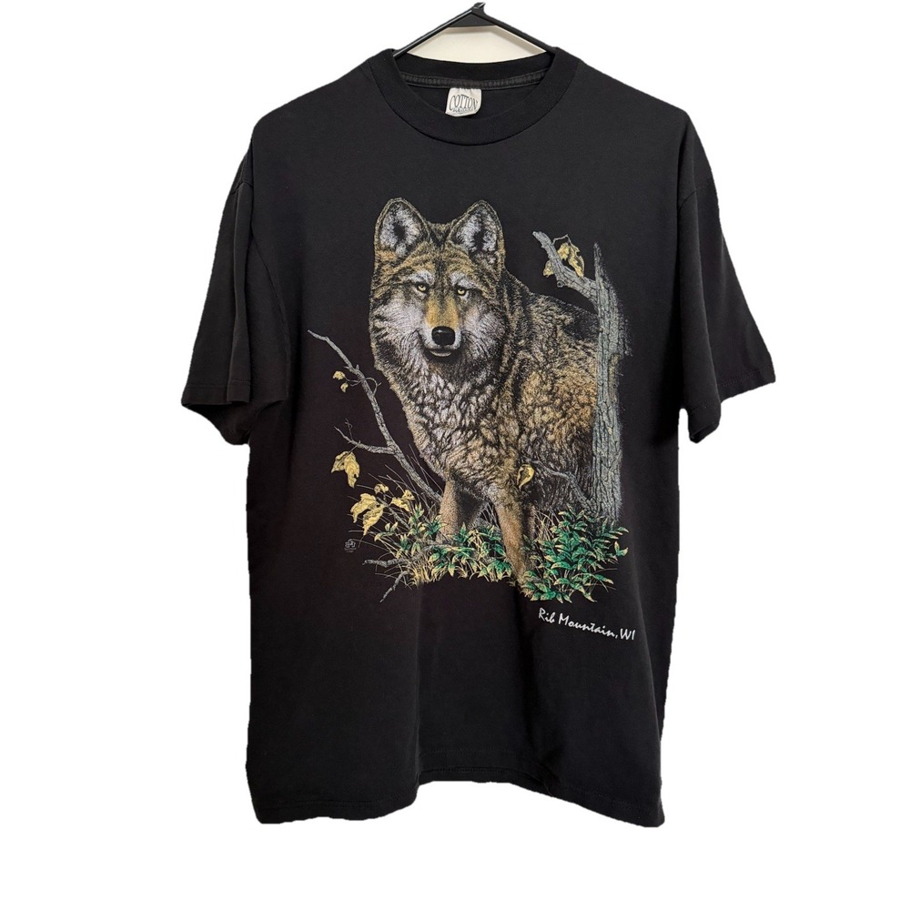 Vintage LSJ Sportswear Shirt Youth‎ Sz L Wolf 90's Rib Mountain Wisconsin USA